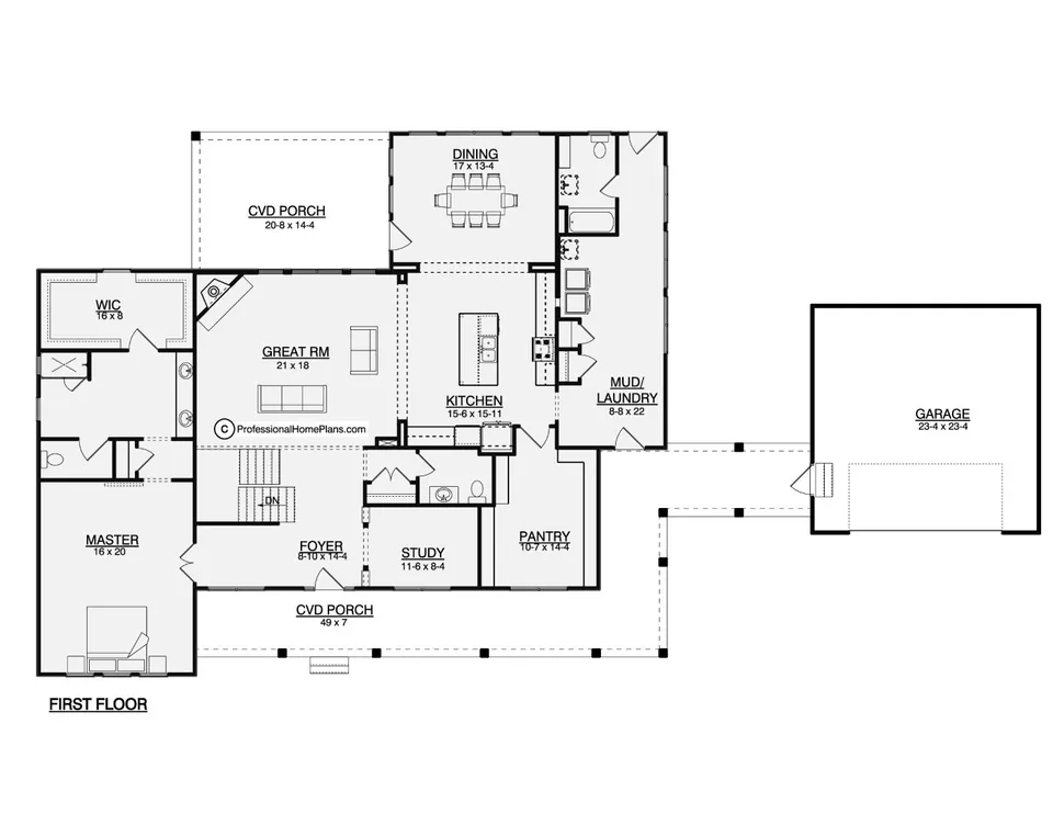 The Hemlock main level floor plan